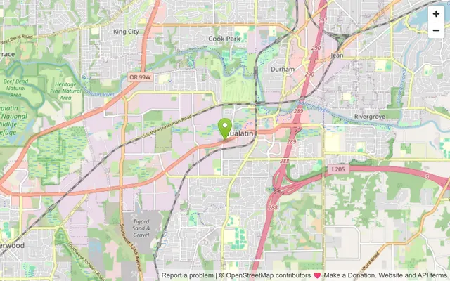 Map of the Tualatin, OR headquarters area on Tualatin-Sherwood Road